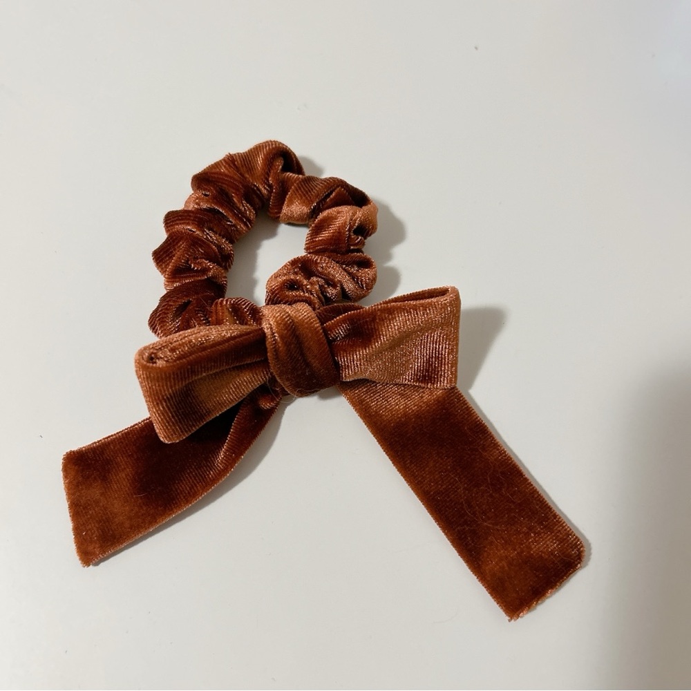 Velvet Brown Hair Scrunchie with Bow